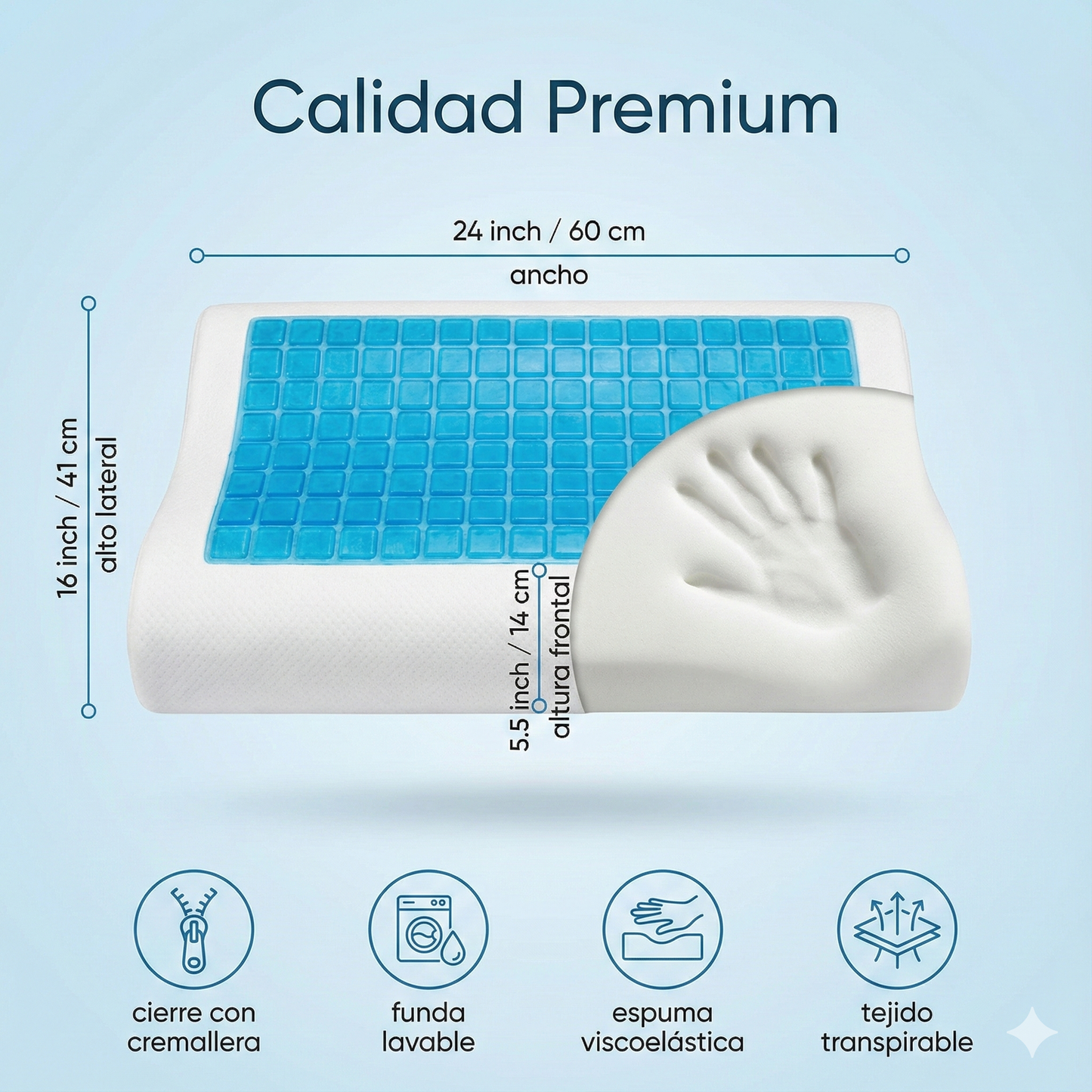 Almohada Cervical Premium con Gel Refrescante (Alivio Inmediato).