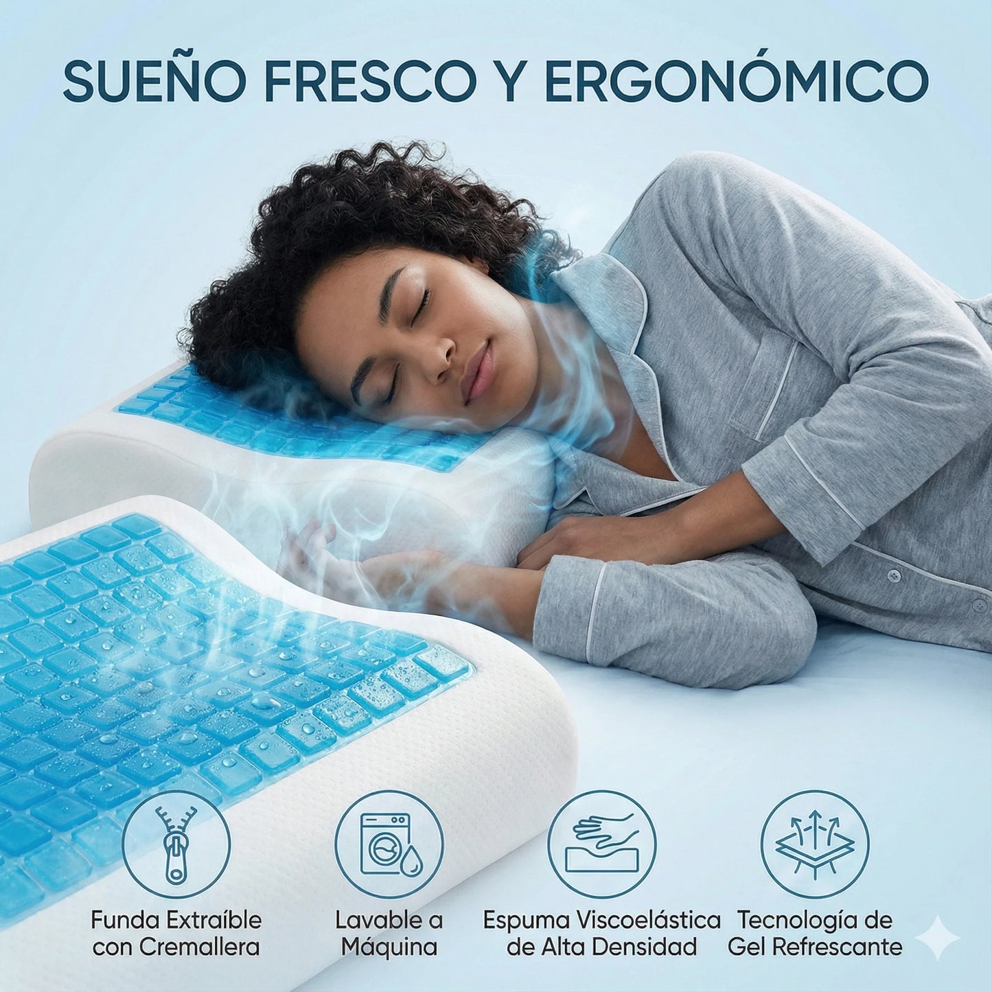 Almohada Cervical Premium con Gel Refrescante (Alivio Inmediato).
